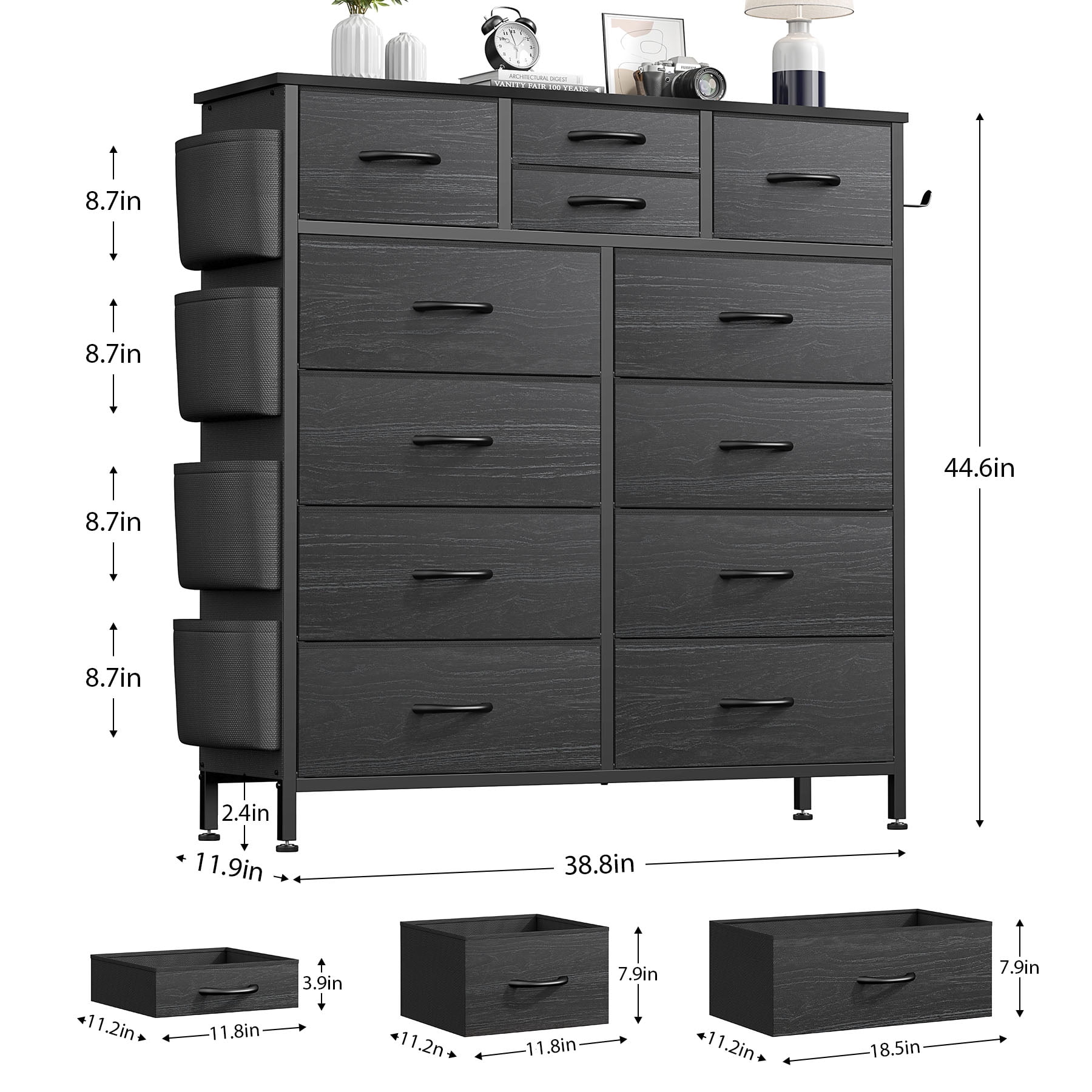 GIKPAL Dressers for Bedroom, 2 Pack Black Dresser with 12 Drawers Fabric Furniture Dresser Storage Units Organizer for Closet Living Room Hallway