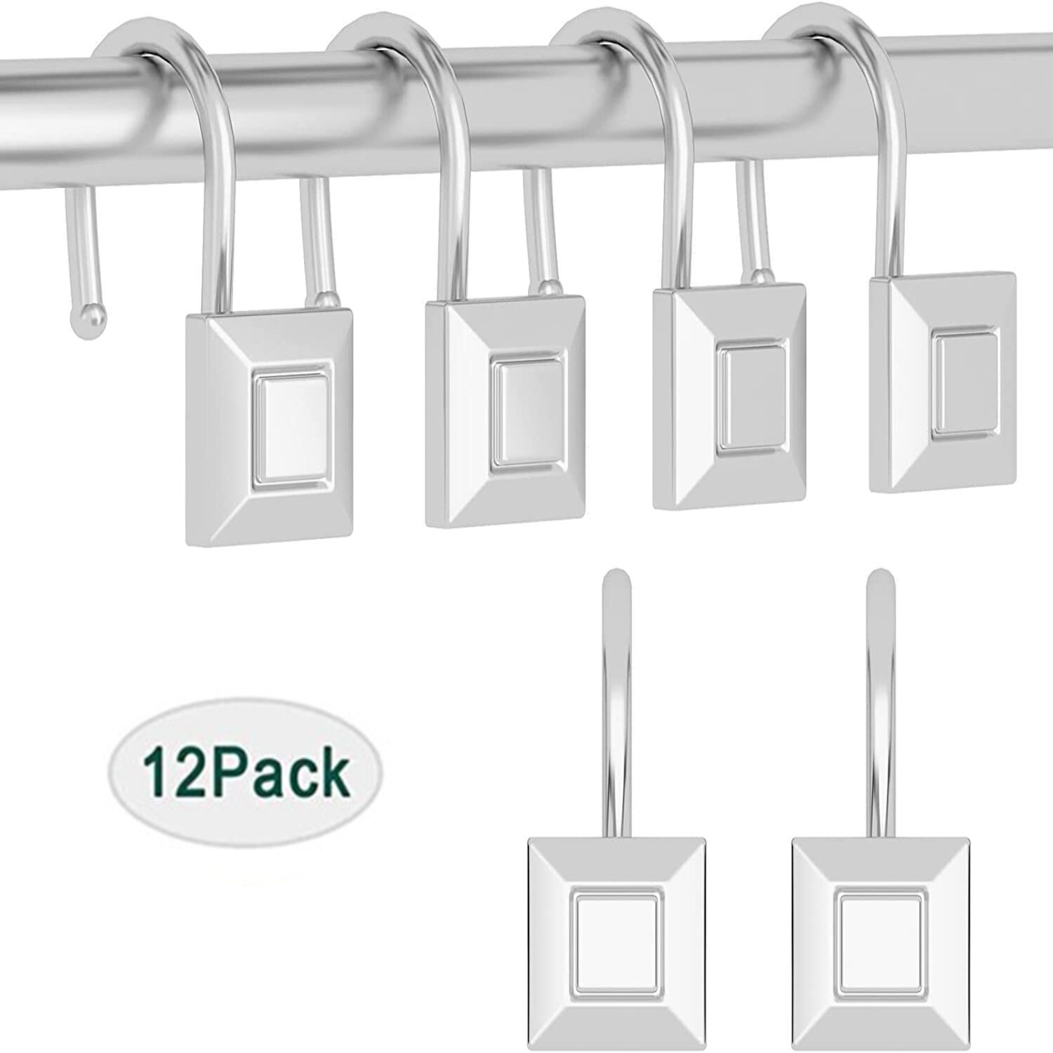 12 Pcs Bath Curtain Hooks Nickel Silver Plating Decorative Rolling