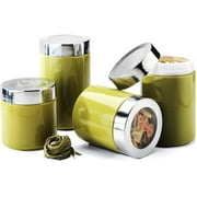 Angle View: 4-Piece Ceramic Canister Set, Sage