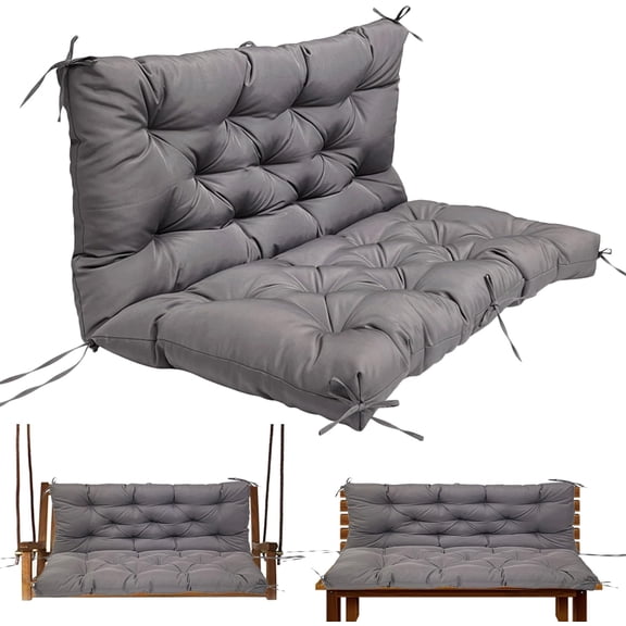 Porch Swing Cushions, 3 Seat Outdoor Swing Cushion Replacement with Backrest, 60 x 40 Inches Bench Cushion with 8 Ties for Outdoor Furniture for Patio, Backyard, Garden, Dark Grey