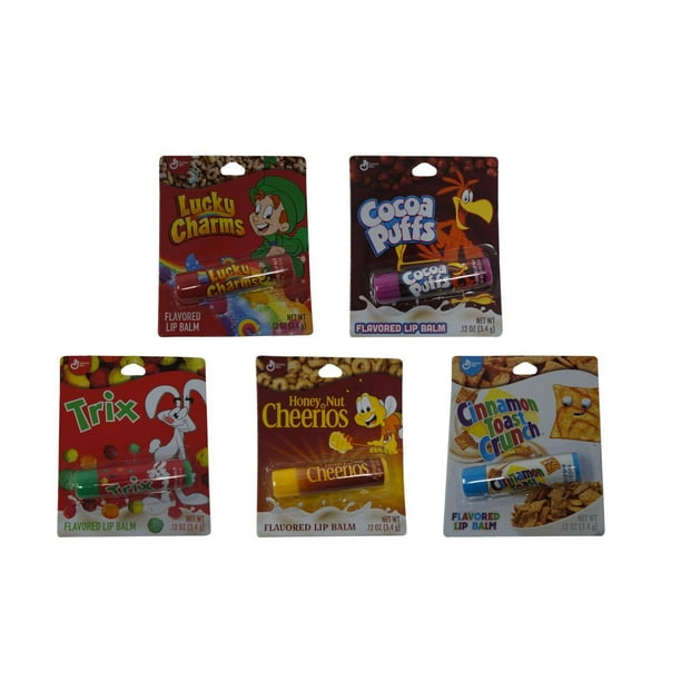5 Pack Cereal Flavored Lip Balm Set Cocoa Puffs, Cinnamon Toast