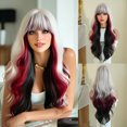 thumbnail image 1 of 30-Inch Gradient Black, White, And Red Highlighted Wavy Long Curly Hair With Bangs, 1 of 5