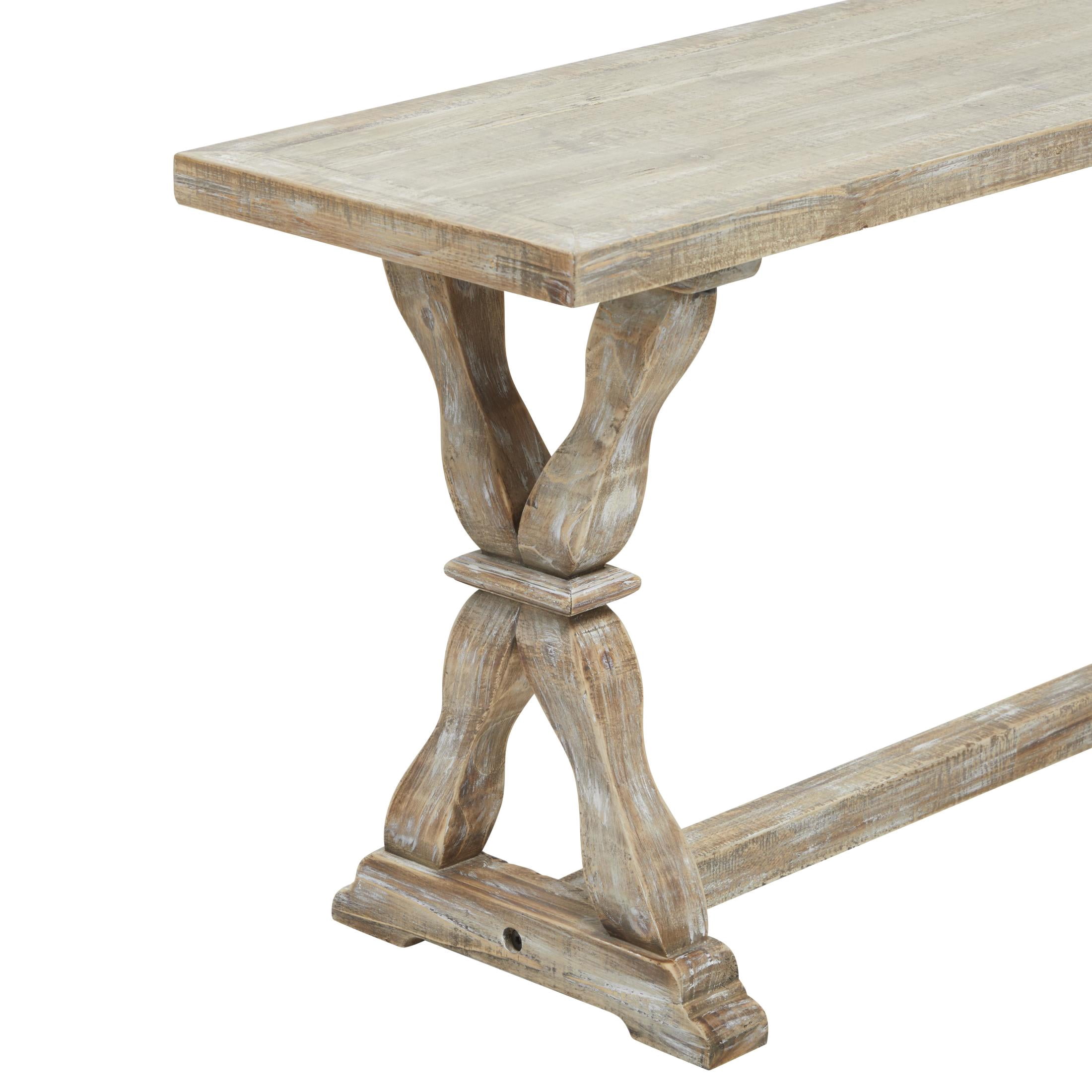 DecMode Wood Whitewashed Bench with Angled Turned Legs, Brown