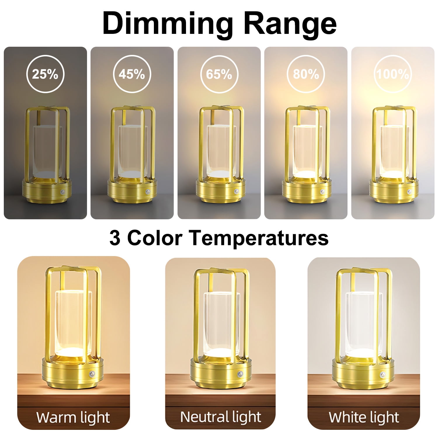 Ikristin Atmosphere Lantern Portable LED Night Candle lamp, Three Lights Metal Table Lamp, Touch Switch Cordless Rechargeable Washroom, Bedroom, Camping