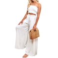thumbnail image 3 of Women Casual High Waist Spring Fall Solid Color Long Wide Leg Pants Casual with Pockets White M, 3 of 10