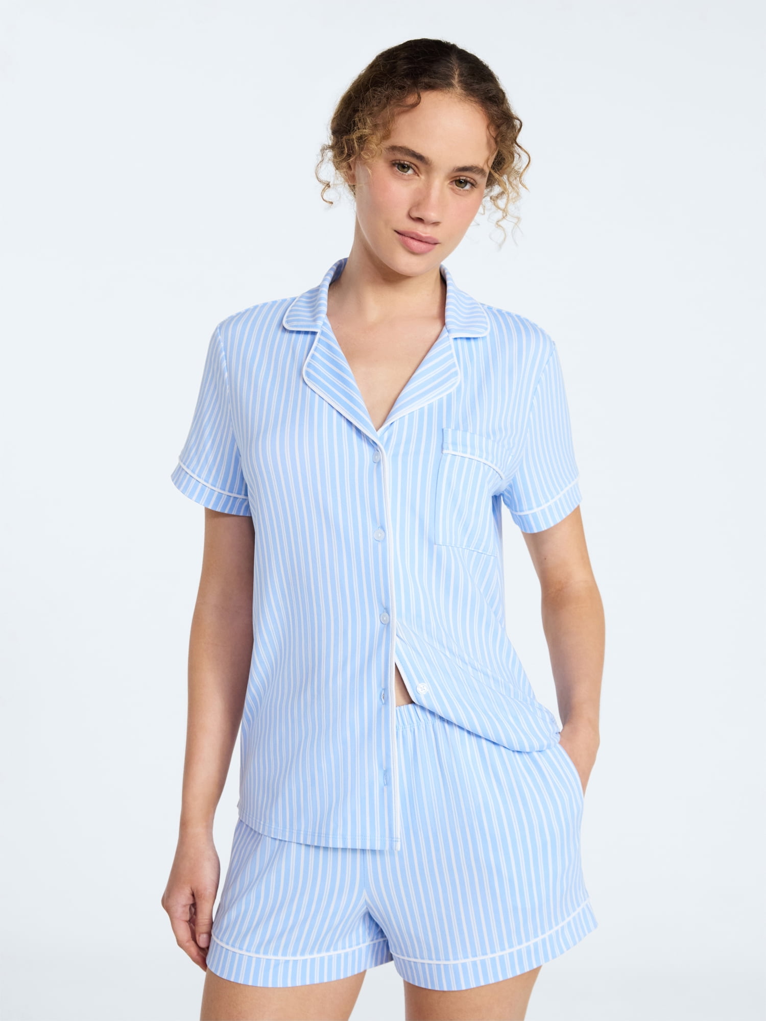 Joyspun Women’s Mommy and Me Notch Collar Top and Shorts Family Matching Pajama Set, Sizes XS-3X