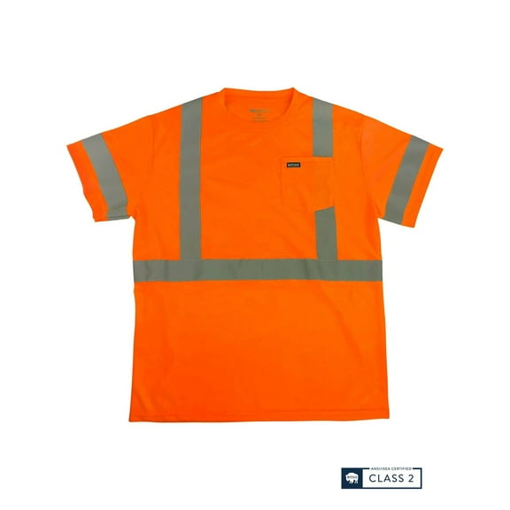 Buffalo Outdoors® Class 2 Reflective Hi Vis Safety Pocket Short Sleeve T-Shirt - Orange