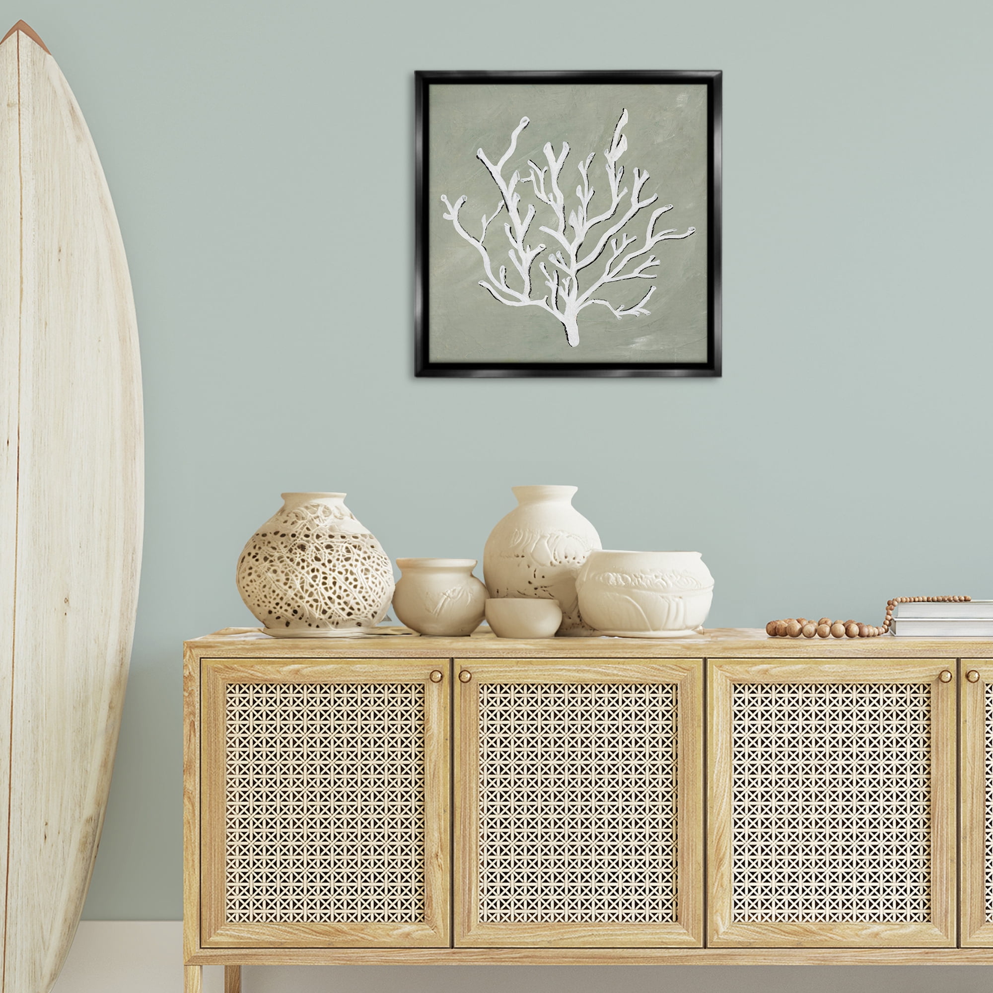 Stupell Industries White Coral Impression Coastal Painting Black Floater Framed Canvas Art Print Wall Art, 25 x 25