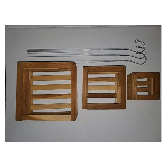 Teak Wood Orchid Baskets Set of 3 - 4, 6 & 8 Inch Square Planters with Hangers - Rot Resistant - Indoor Outdoor Epiphyte Growing