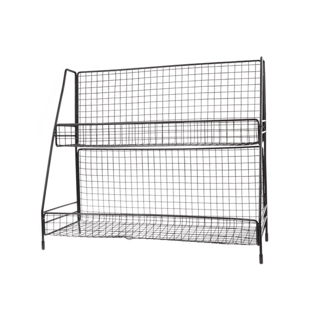 Estante de almacenamiento de sobremesa de hierro, organizador de cosméticos, soporte de doble capa, para dormitorio, cocina, color negro, tamaño grande