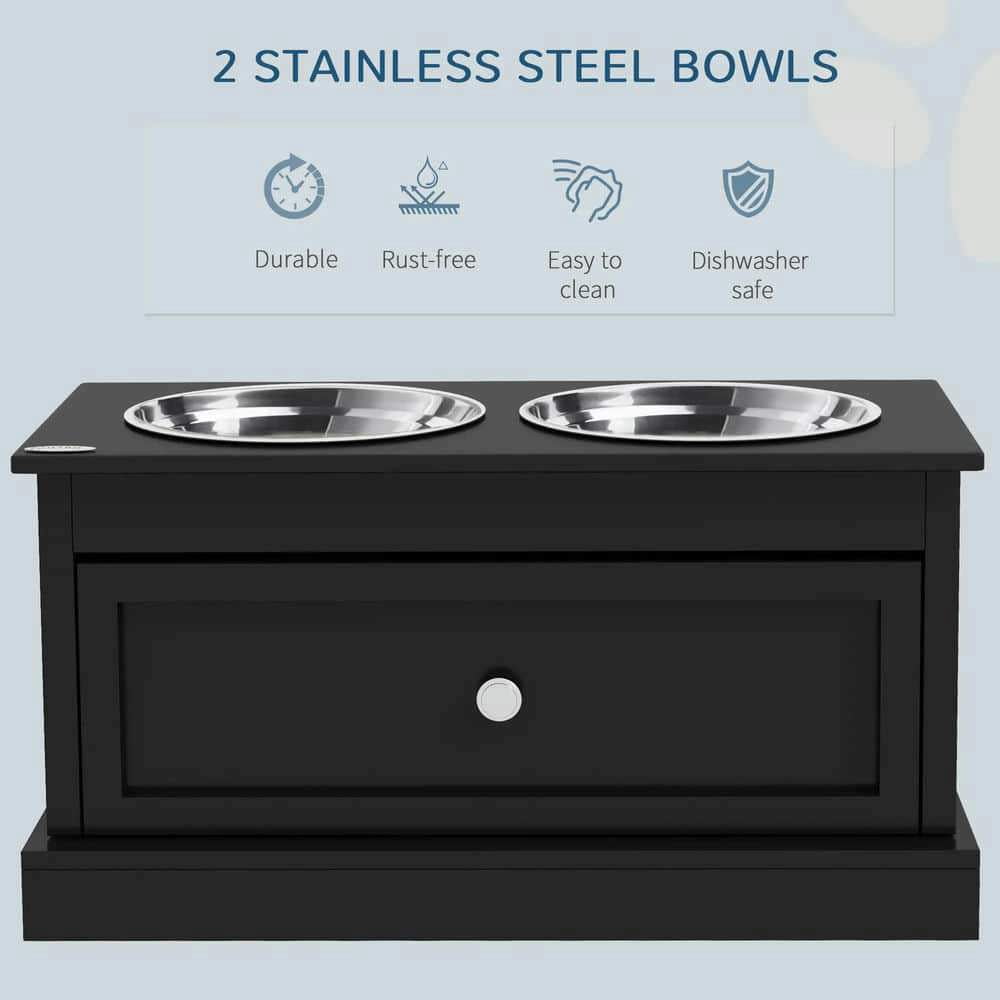 Barara King Pet Feeding Station, Dog Bowls, Elevated Dog Bowls with Storage Drawer, Raised Dog Bowl Stand Pet Food Bowl Dog Feeding Station, Black