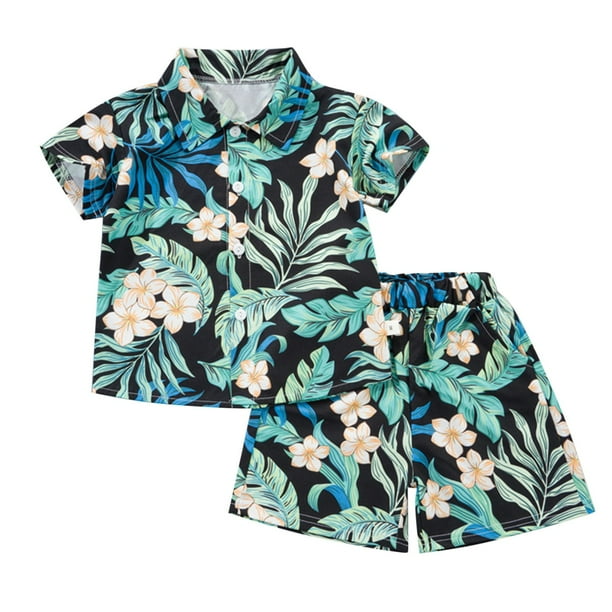 Odeerbi 1-8 Años Conjunto de Verano Para Niños de Hawaianos Camiseta de Manga Corta de Algodón Con Estampado Tropical Conjunto de Dos Piezas de Gráficos