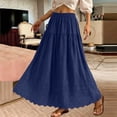 thumbnail image 5 of Women's Boho Eyelet Embroidery Maxi Skirt, Casual Summer Long Skirt with Pockets, High Waisted Tiered Swing A-Line Beach Skirt, 5 of 5
