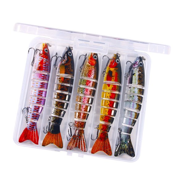 Multi-Segment Fishing Lure 12.8cm False Bait Sinking Saltwater Decoy 5pc Set Hand-Painted Finish Stainless Steel Hooks Realistic Action for Freshwater and Saltwater Fishing