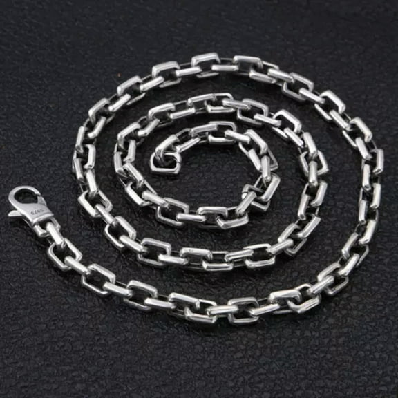 K-KED Real S925 Sterling Silver Necklace For Women Men 7mm Square Cable Link Chain -70cm/28inch-77-80g