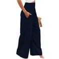 thumbnail image 2 of Qmyliery Summer Women Loose Long Trousers, Ladies Leisure Style Solid Color High Waist Ruched Beach Wide Leg Pants with Pocket, 2 of 5