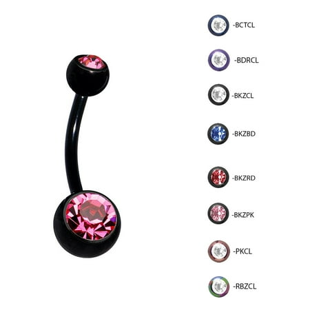 - Lex & Lu Titanium Curved Barbell Navel Belly Button Ring Piercing w/Gem 14 Gauge