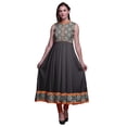 thumbnail image 1 of Bimba Robe Anarkali Fleurie Gris Foncé Col Mandarin Sans Manches Kurtis pour Femmes Imprimé Robe Maxi Grande, 1 of 6