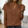 thumbnail image 3 of Lmueinov Linen Button Down Shirt Women Short Sleeve Shirts with Front Pocket Loose Fit Summer Beach Vacation Business Casual, 3 of 5