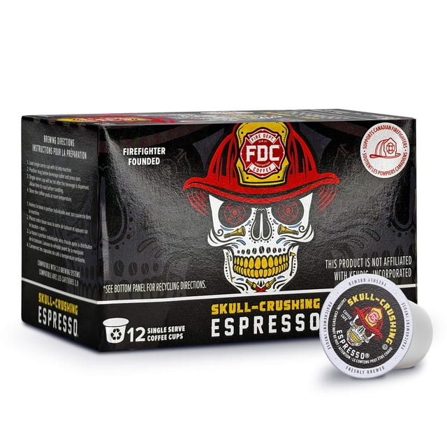 Fire Department Coffee Skull-Crushing Espresso Dark Roast Premium K-Cup Coffee Pods (12 Pods)