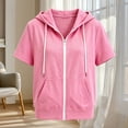 thumbnail image 4 of Girls Solid Loose Zip up Hooded Jacket Lightweight Short Sleeve Sweatshirt Jacket with Pockets, Casual Spring Fall Outerwear for Kids Pink 150(150), 4 of 5