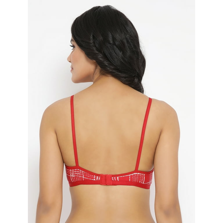 Clovia Non-Padded Non-Wired Full Coverage Printed T-Shirt Bra in Red- 100%  Cotton