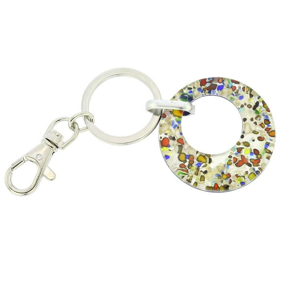 GlassOfVenice Murano Glass Colors Round Keychain - Silver Confetti