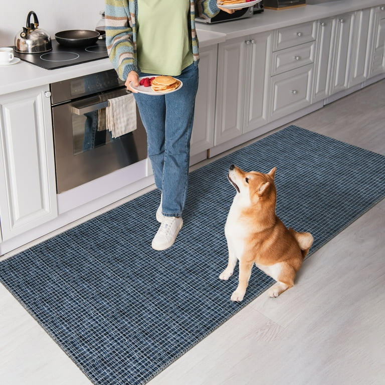  Washable Custom Size Runner Rug Solid Color Navy Blue