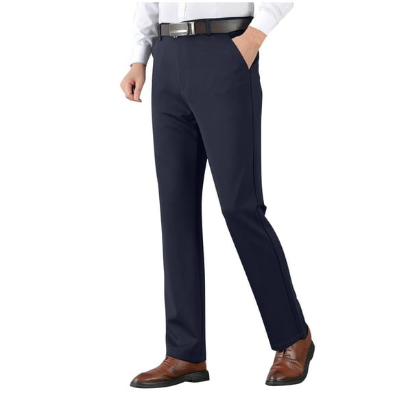 Mens Dress Pants Business Casual Chino Trousers with Pockets Straight Leg Flat Front Suit Pants, Blue, XL