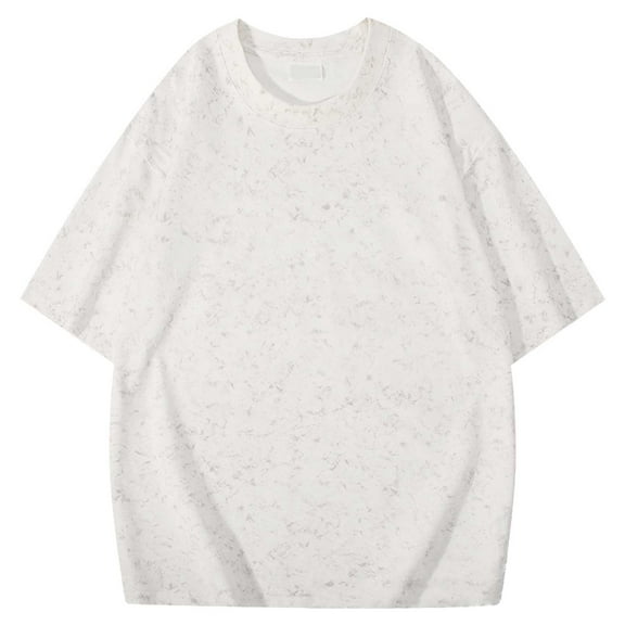 TANGQIOP Short Sleeve T-Shirts for Men Plus Size Heavyweight Loose Cotton Batik Washed Vintage Crew Neck Quick Dry Breathable White XL
