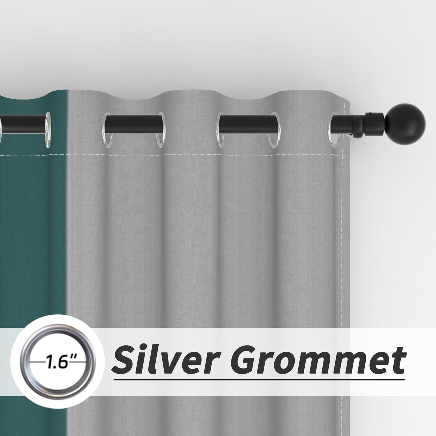 Lfeey Dark Green and Gray Blackout Curtains 63 Inches Long, Room Darkening Grommet Curtains, 2 Panels