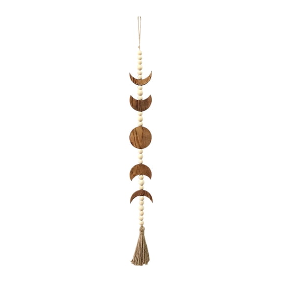 Moon Phase Wall Hanging Garland Wood Celestial Decorative Art Modern Chic Ornament for Home Nursery Window Decoration Brown