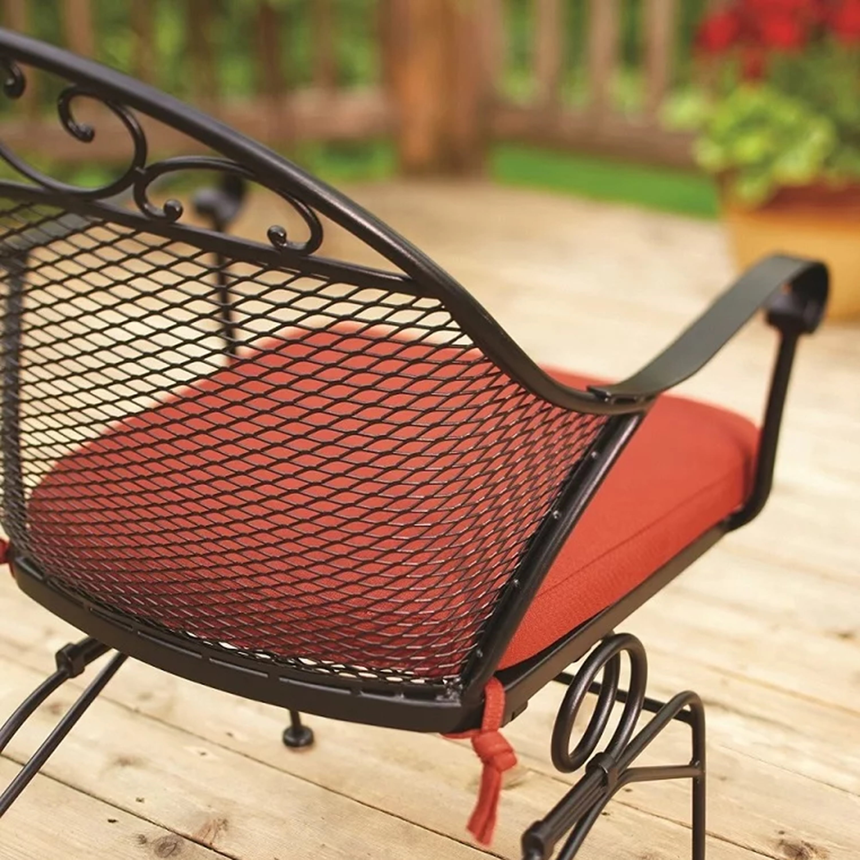 Better Homes Gardens Clayton Court Outdoor Metal 3 Piece Bistro Set Red Cushion Spring Motion Chairs Walmart