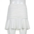 thumbnail image 4 of Womens Casual A-line Pleated Skirts Ruched Ruffle Solid Color Wave Mini Skirts White S, 4 of 4