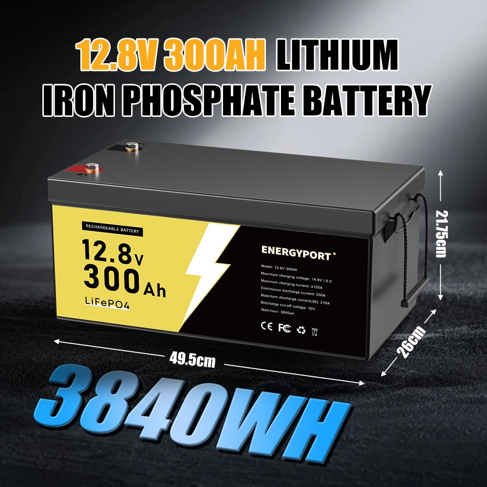 12V 300Ah LiFePO4 Battery, Built-in 200A BMS, 15000 Deep Cycles, 3840Wh, Low Temp Protection Lithium Iron Phosphate Battery for Home Energy, RV, Trolling Motor, Marine, Solar, Off-Grid