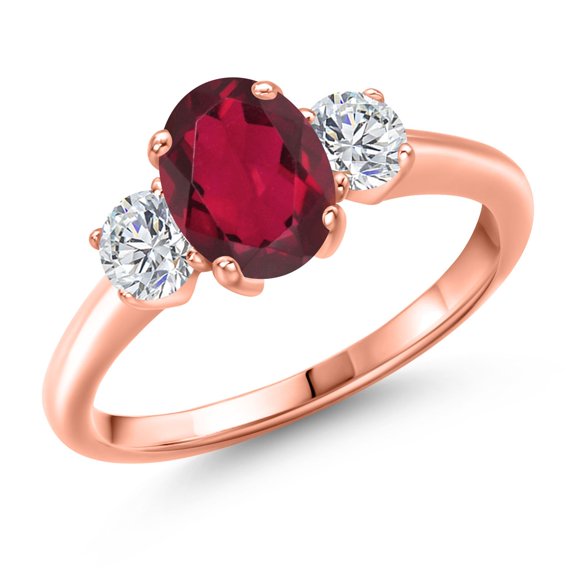 Gem Stone King 1.84 Ct Red Mystic Topaz G/H Lab Grown Diamond 18K Rose Gold Plated Silver Ring