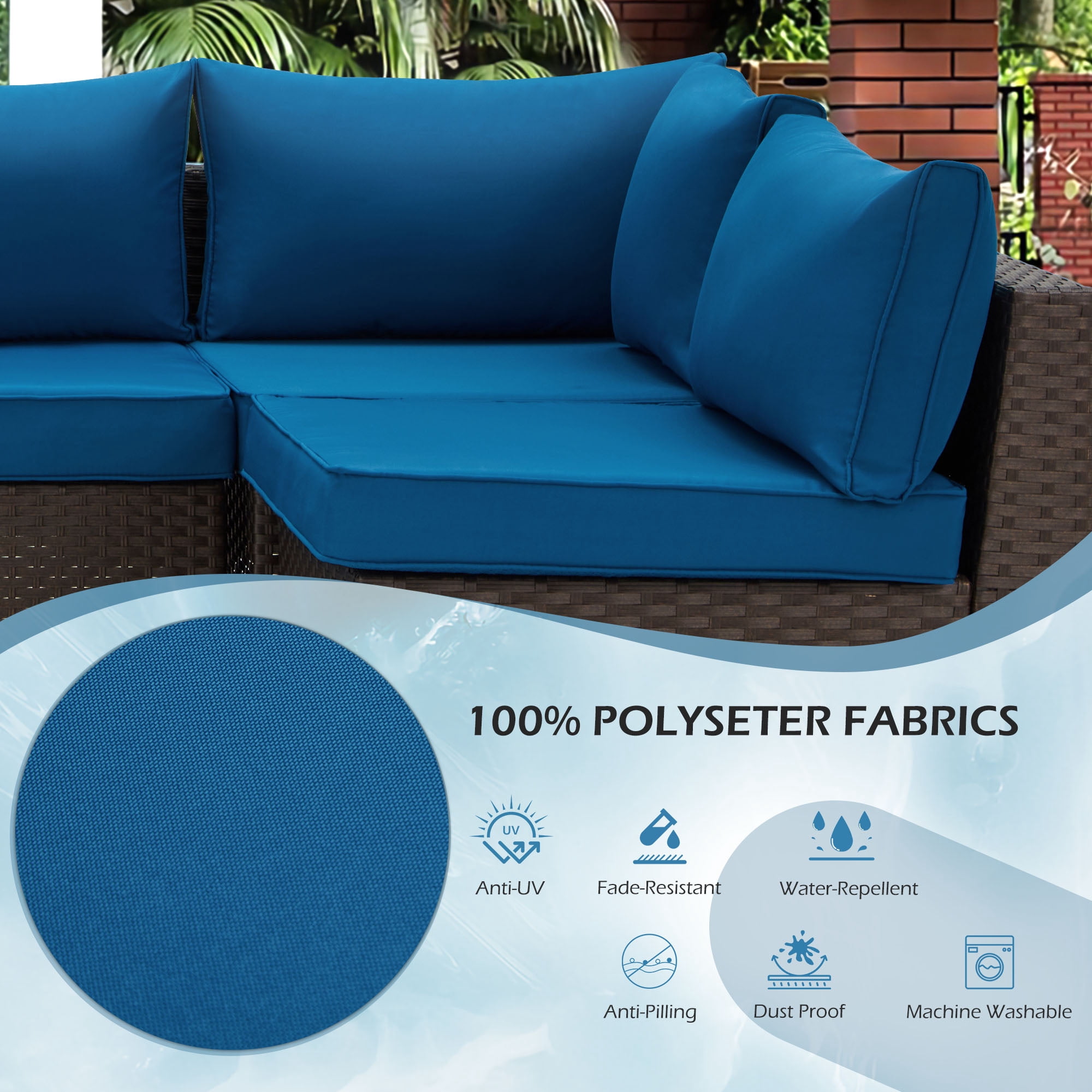 HOMREST Outdoor Replacement Cushions for Patio Furniture,Water-Repellent Sofa Cushions for 6-Seat Rattan Wicker Sectional Patio Conversation Sets,14-Piece Cushions Set for Outdoor Couch(Blue)