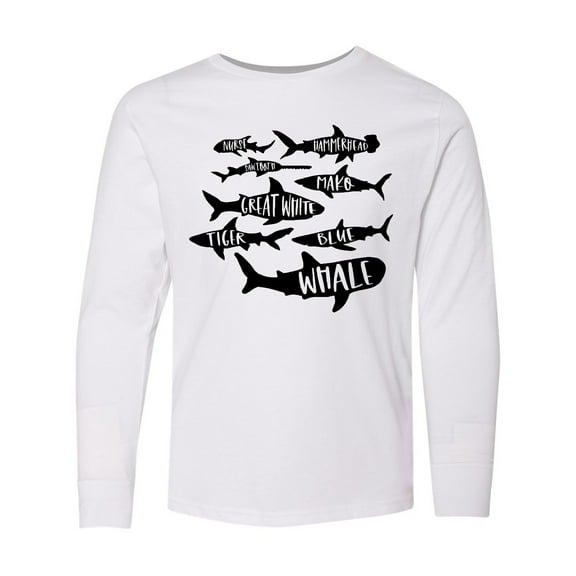 Inktastic Types of Sharks Long Sleeve Youth T-Shirt
