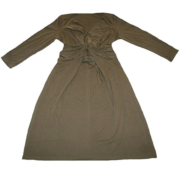 Oh Baby by Motherhood Women's Beige Long Sleeve V-Neck Dress (Medium)