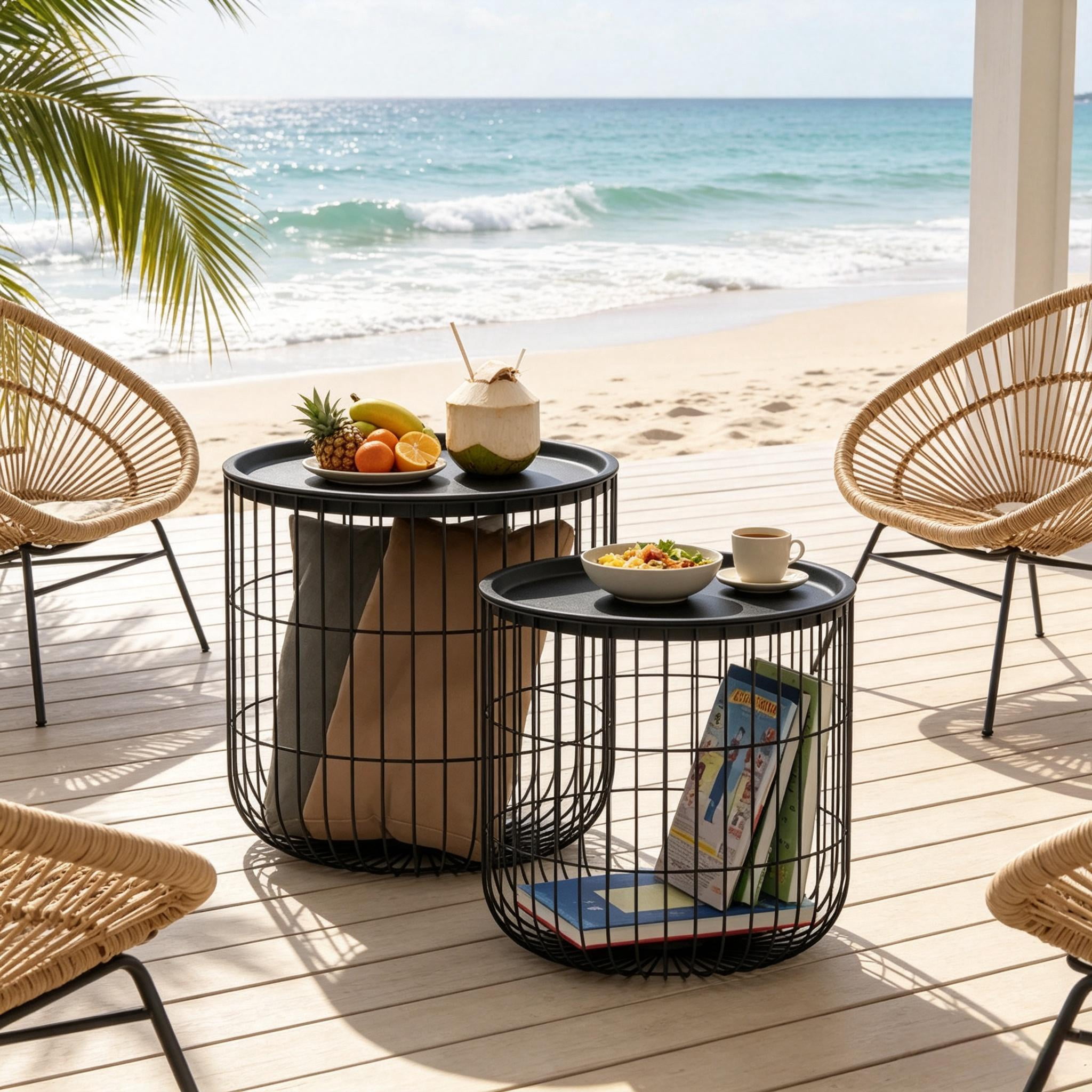Modern Wire Frame Accent Tables, Round Side Tables with Removable Top, Coffee Table Set