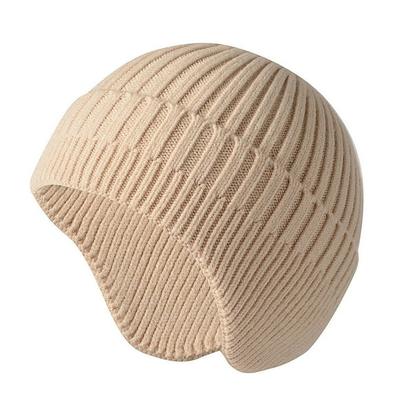 GPOECD Unisex Extra Warm Knit Winter Hat Thermal Insulated for Men Women Cold Weather Beige,One Size
