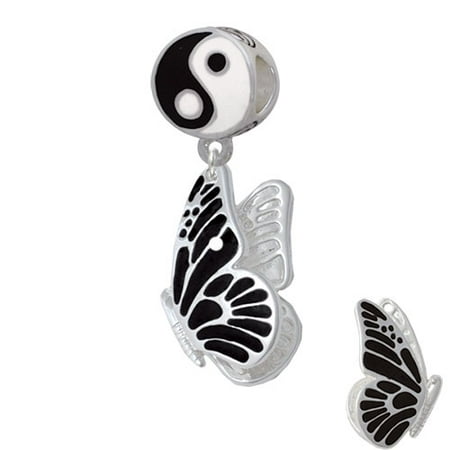 Large Black Flying Butterfly - Yin Yang Charm Bead