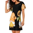 thumbnail image 2 of Honeii Hello Spring Sunflower Gnomes Print Women's Loose Short Sleeve Nightgown, Soft Cotton Sleepwear, Comfy Loose Fit Pajama Dress for Sleep and Lounge, 2 of 6