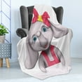 thumbnail image 4 of Animal Cartoon Soft Flannel Fleece Throw Blanket, Cheerful Baby Girl Smiling 3D Style Happy Print, Cozy Plush for Indoor and Outdoor Use, 50" x 60", Pink Grey Yellow, by Ambesonne, 4 of 5
