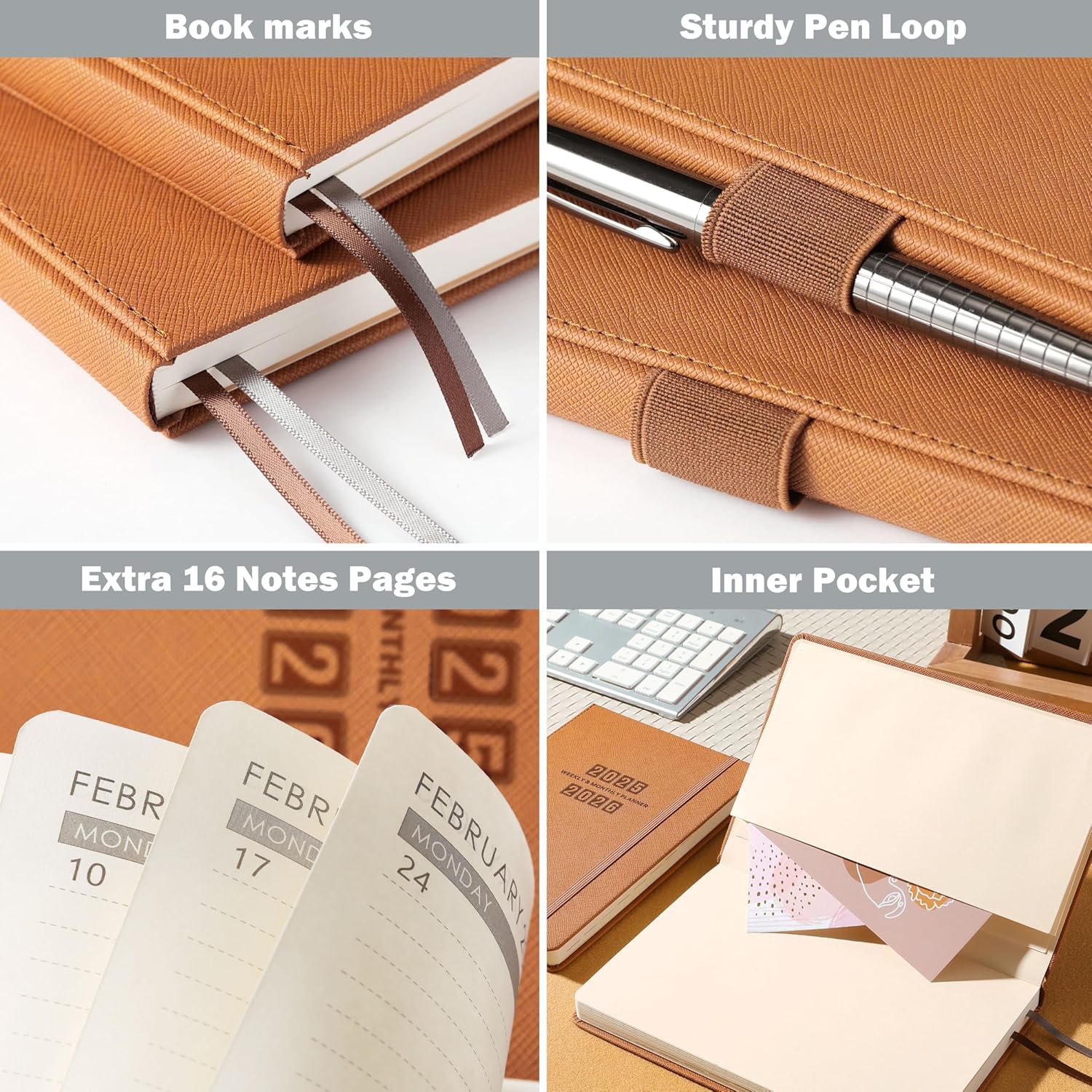 Planner 2025-2026 - Academic Planner 2025-2026 Weekly & Monthly, July 2025 - June 2026, 5.75" x 8.25", Saffiano Leather with Thick Paper, Back Pocket with 40 Notes Pages - Brown