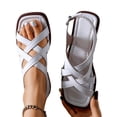 thumbnail image 4 of Viluyesy Womens Flat Sandals, Slingback Square Toe Low Heels Summer Fashion Casual Bohe Shoes White US7, 4 of 9