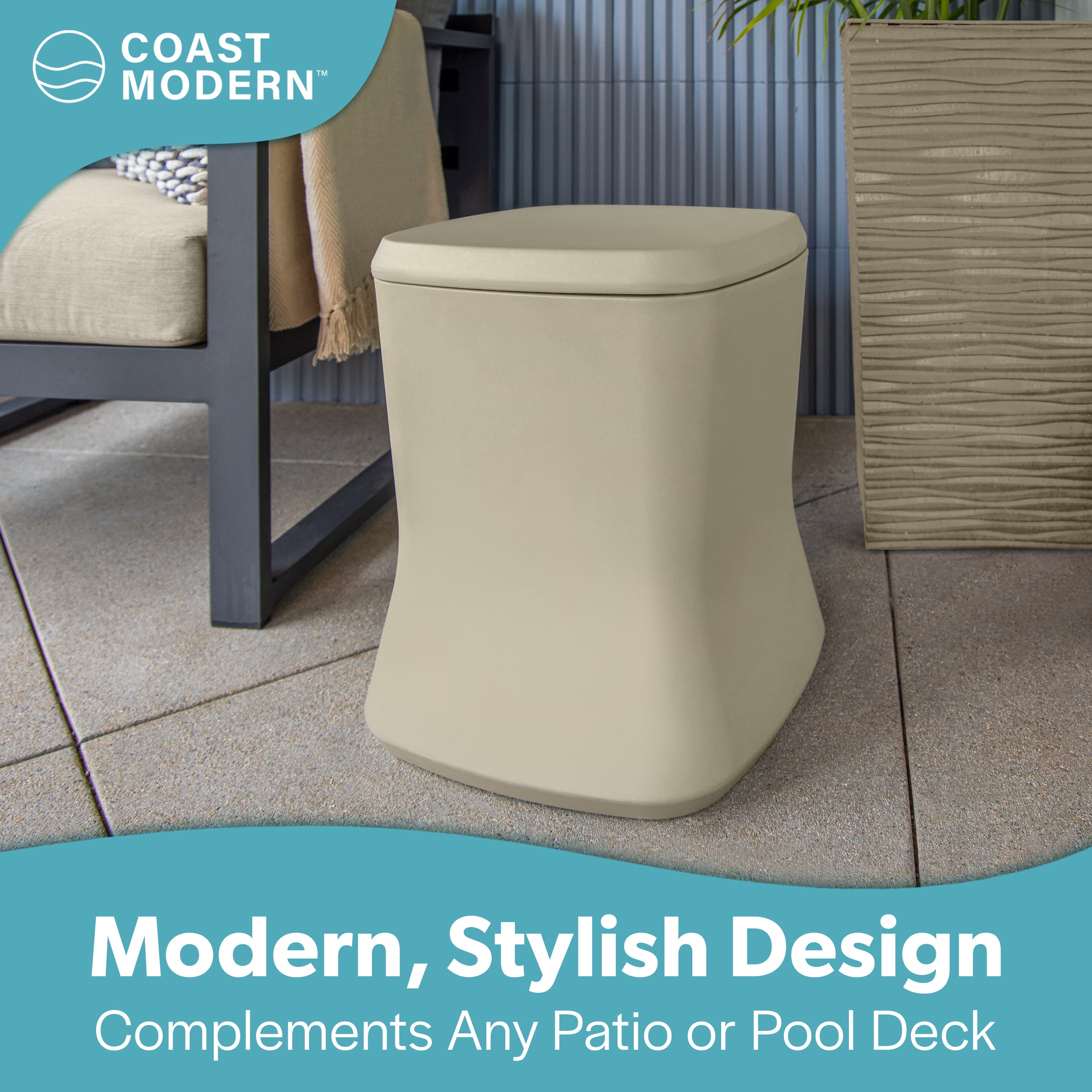 Coast Modern Outdoor Side Table Cooler - 2 in 1 Patio Decor Storage Table & Ice Chest - 25 QT - Sand