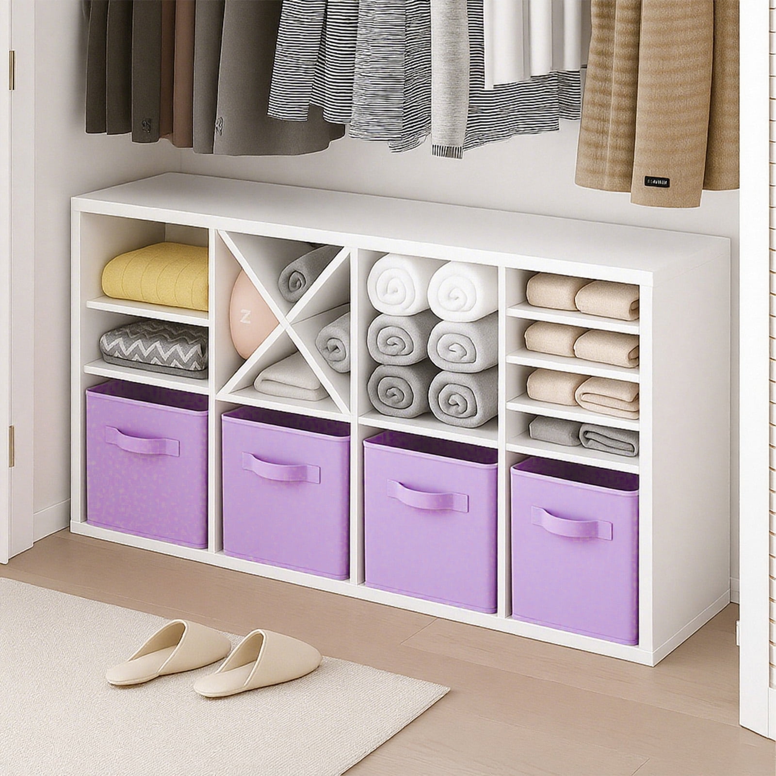 PinkSheep Collapsible Fabric Cube Storage Bins, Foldable Storage Cubes Organizer Bins Basket(13" x 13"), Light Purple, 6 Pack