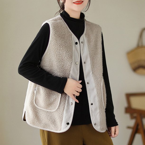 HongQid Womens Fleece Jacket Vest Sleeveless Fuzzy Sherpa Jackets Casual Coats Fall Winter Womens Tops