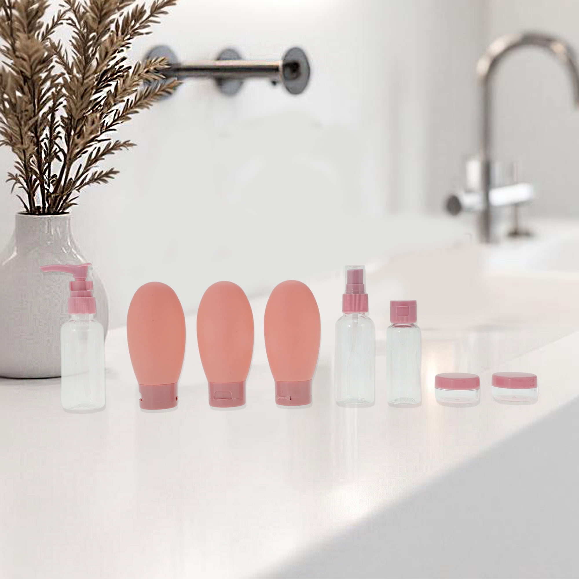 Unique Bargains Travel Container Set of 11 Pcs Gray, Pink